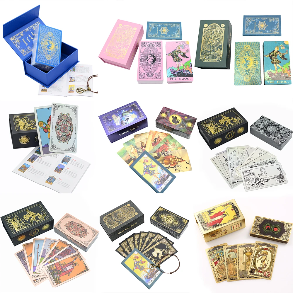 Plastic tarot card rider gold foil exquisite chess and card game divination card collection waterproof wear-resistant game cards pvc business cards pearl effect，pearlescent effect，waterproof business card