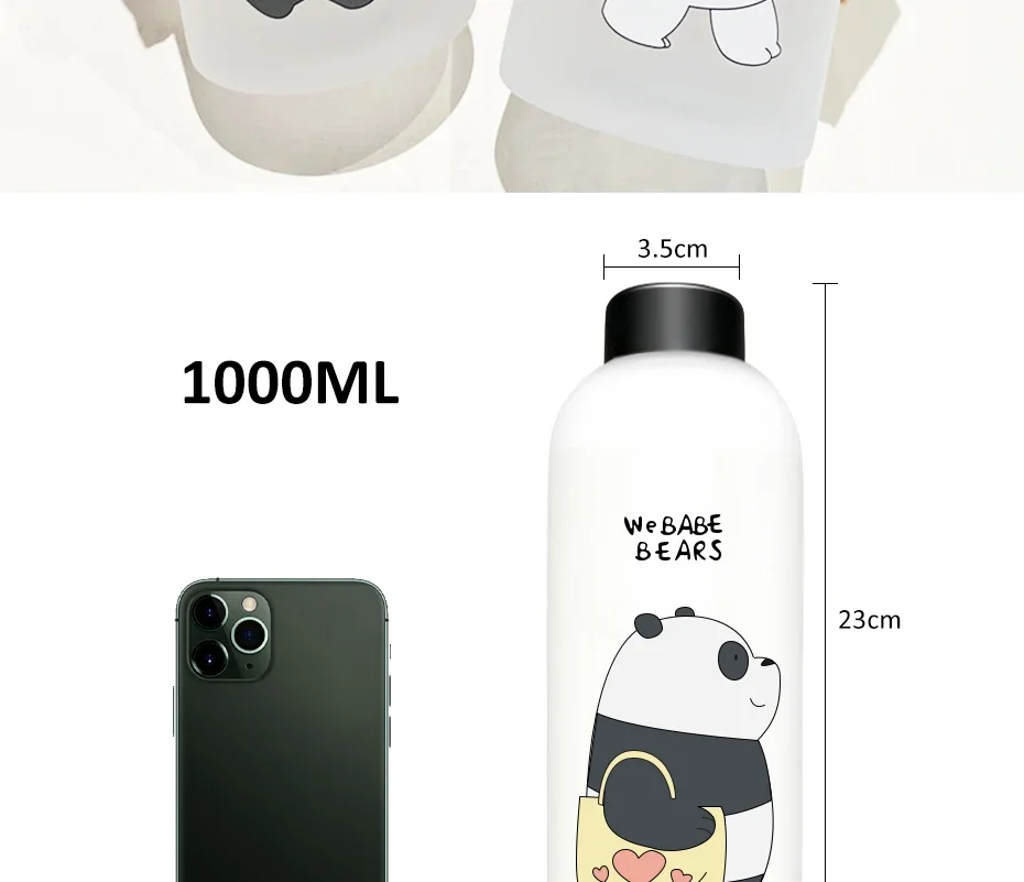 Description Picture 3 of item1000ml Water Bottles Cute Panda Bear Cup With Straw Transparent Cartoon Water Bottle Drinkware Frosted Cup Leak-proof