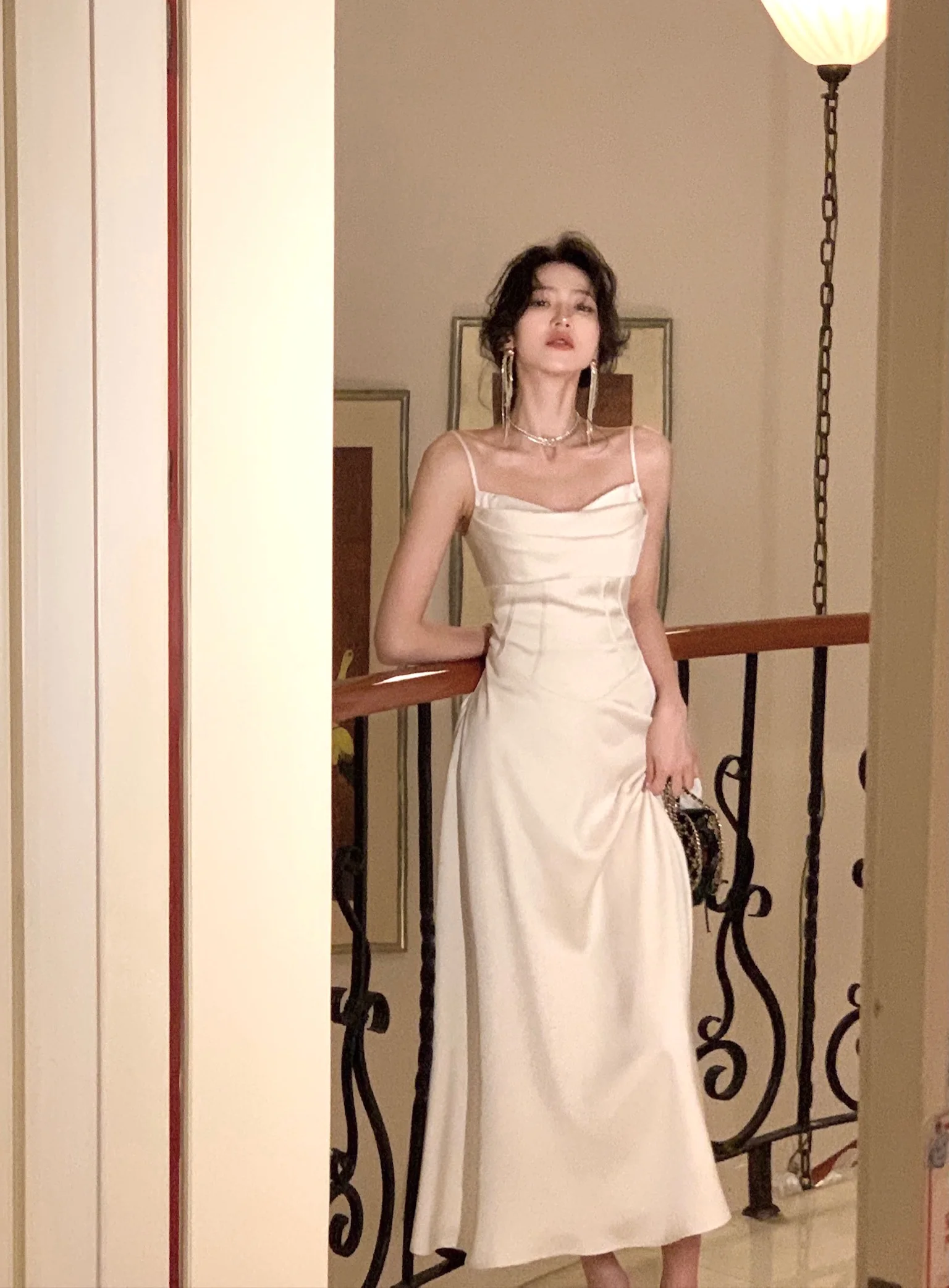 New Summer Satin Midi Dress Women Slim Spaghetti Strap Elegant Party Dresses Wedding Evening Birthday Backless Prom Robe Clothes