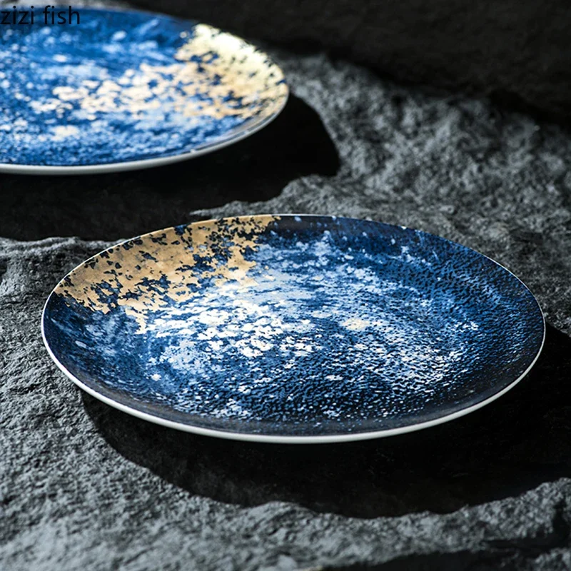Starry Sky Blue Ceramic Plate Salad Plate Dessert Steak Plates Sushi Plates Seasoning Dish Restaurant Creative Tableware