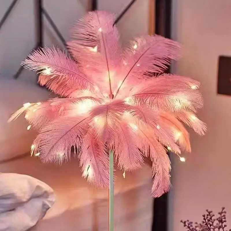 Feather LED Light Bedside Desk Lamp Elegant LED Night Light Feather Bedroom Bedside Lamp Atmosphere Night