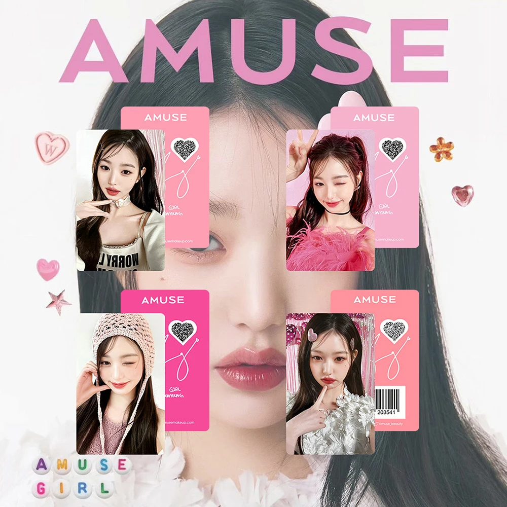 

4Pcs/Set KPOP IVE Wonyoung AMUSE Endorsement Photocards Double-sided Makeup Selfie LOMO Cards Postcards Fans Collection Gifts