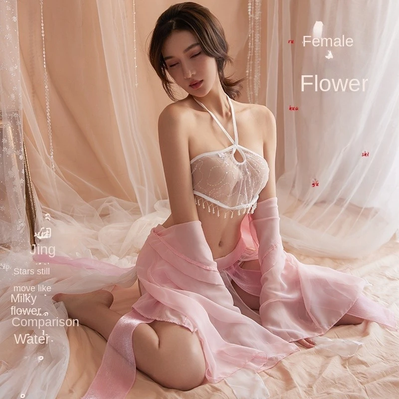 

Autumn 2023 Adult Romantic Gift Pearl Tassel Hanfu Charming Retro Sheer Perspective Attractive Lingerie Adult Exotic Style Set