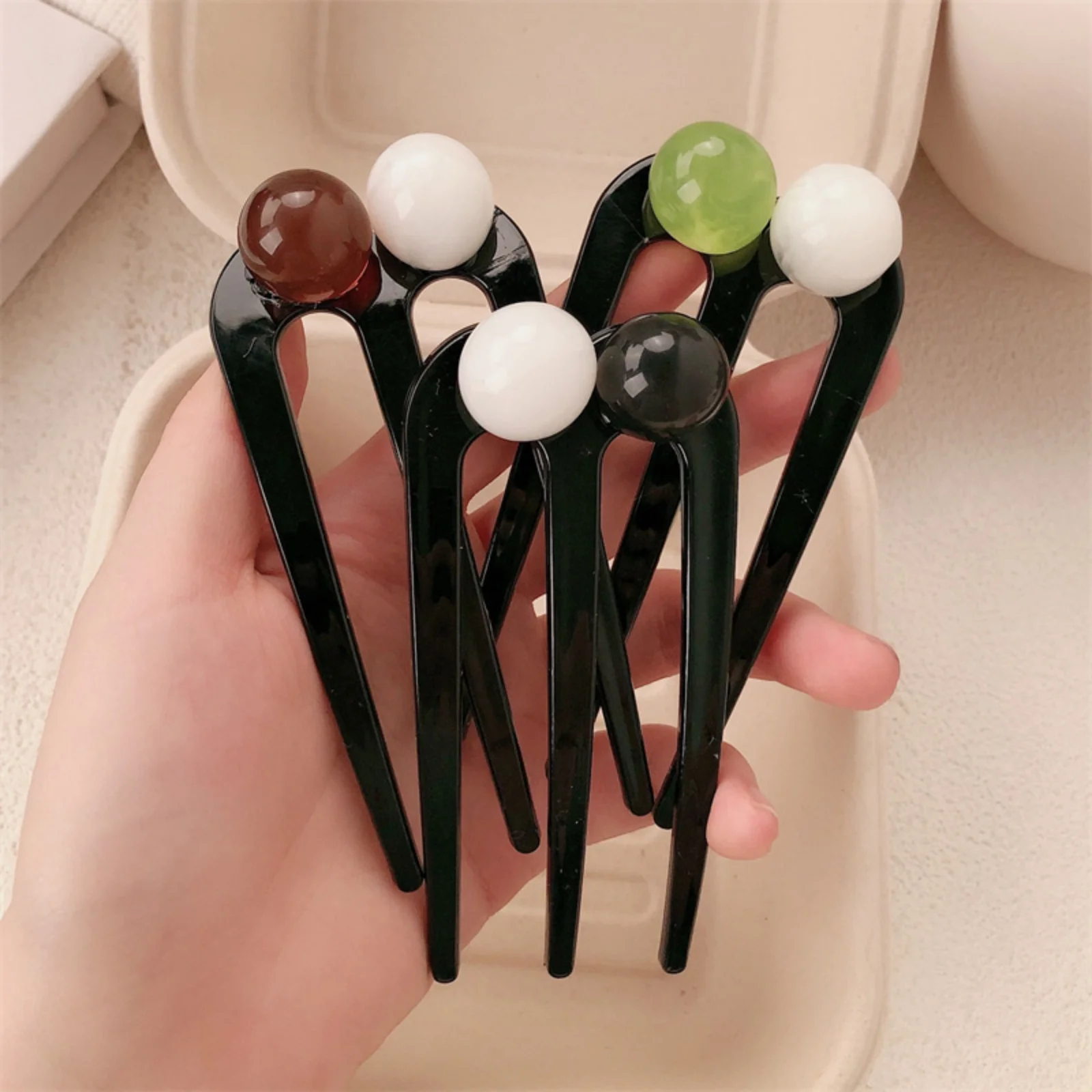 1PC  Dual - Bead Hair Fork Clips, 2 - Piece Set, Stylish Broken Bangs Hair Accessories for Women, Ideal for Chic Updos