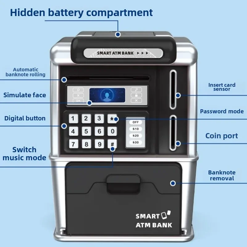 Smart Electronic ATM Piggy Bank for Boys Girls Password Lock Coin Banknote Savings Anti-Theft Banking Toy with Music Kids Gift