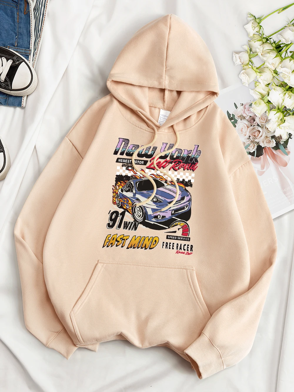 

New York Free Racer Fast Mind Woman Cotton Hoodie Street Casual Long Sleeves Loose Trend Sweatshirt Vintage Warm Female Clothing