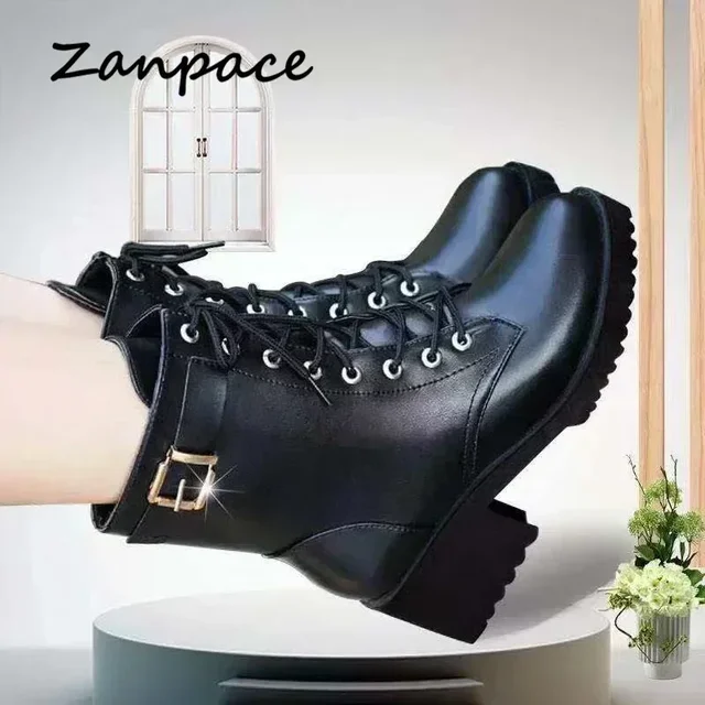 2025 Winter Leather Women Winter Boots Thick Wool Warm Women High-heeled Genuine Boot High-quality Female Snow Boots Women Shoes 6