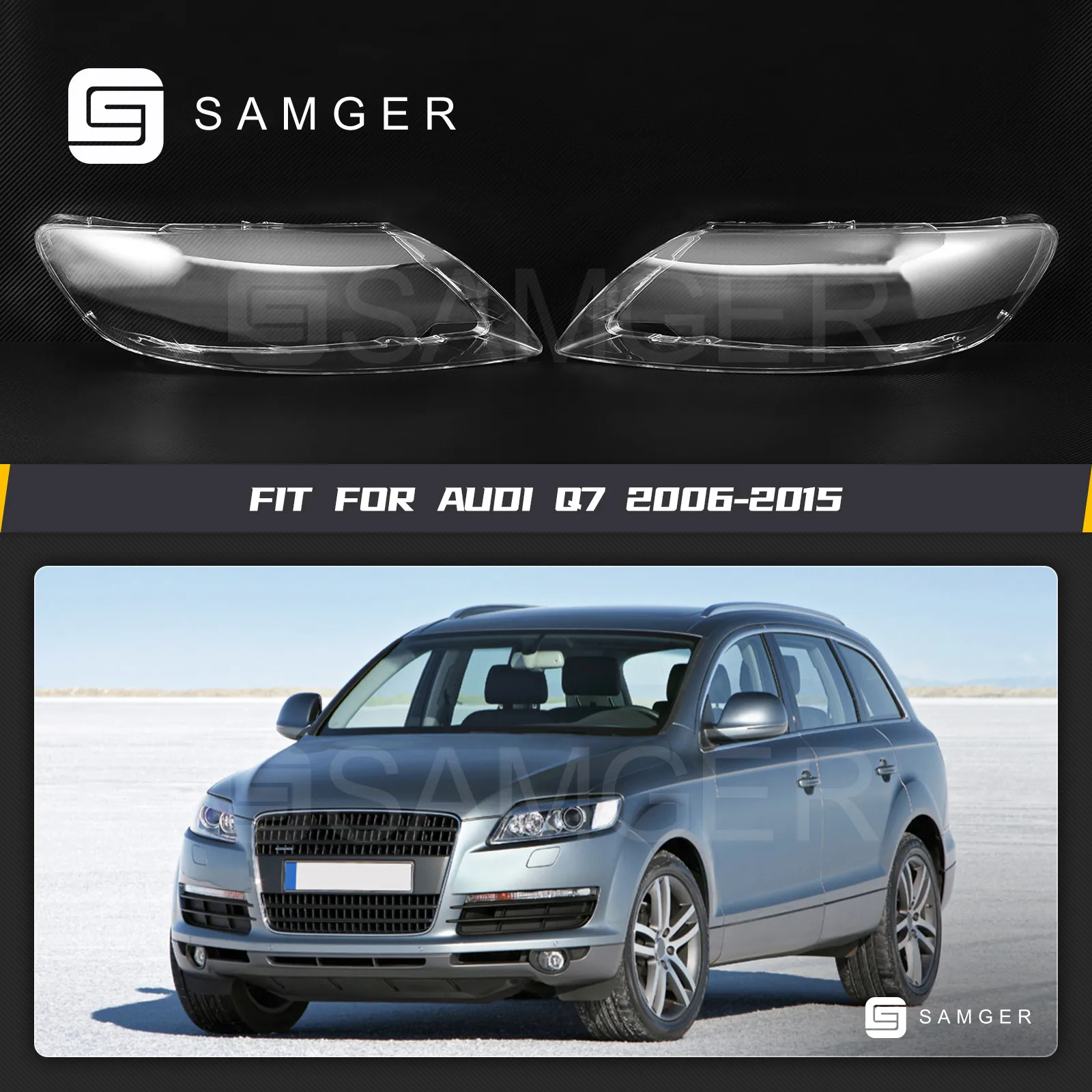 Samger 1Pair Car Front Headlight Cover For Audi Q7 2006-2015 Auto Headlamp Lampshade Head Lamp light Covers glass Lens Shell