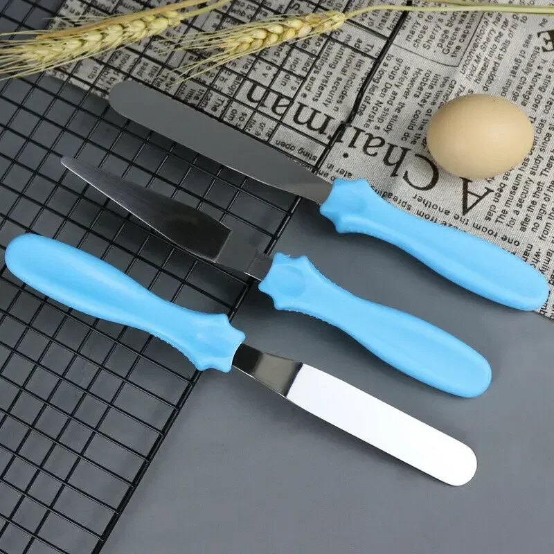 3Pcs Cake Spatula Set Stainless Steel Butter Cream Icing Frosting Knife Smoother Pastry Fondant Cookie Scraper Cake Baking Tool