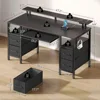 Computer Desk with LED Lights & Power Outlets, Home Office Desk with 4 Drawers, Writing Desk with Keyboard Tray 3