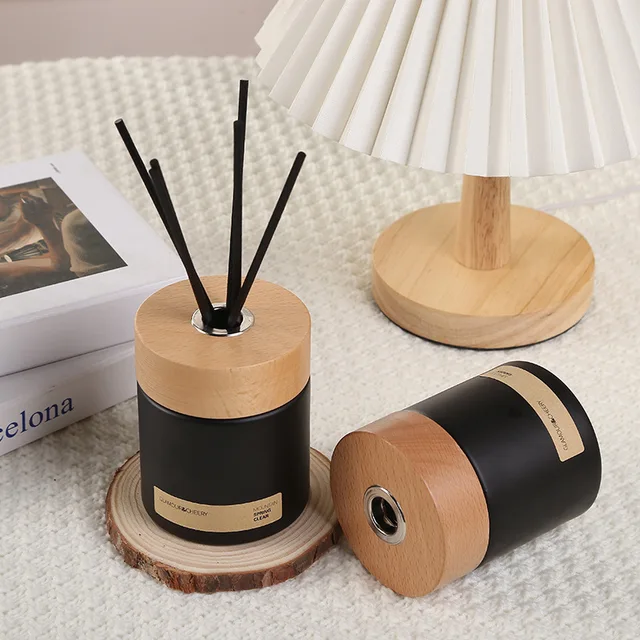 Big Volume 200ml Reed Diffuser With Solid Black Aromatherapy Diffuser  Bottle And Natural Round Wooden Cap For Home Decoration - Reed Diffuser  Sets - AliExpress