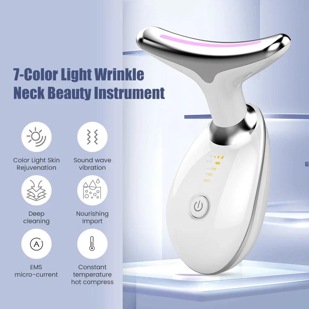 LED Photon Therapy Neck Face Lifting Device Vibration Skin Tighten Reduce Double Chin Anti-Wrinkle Remove Machine Skin Care