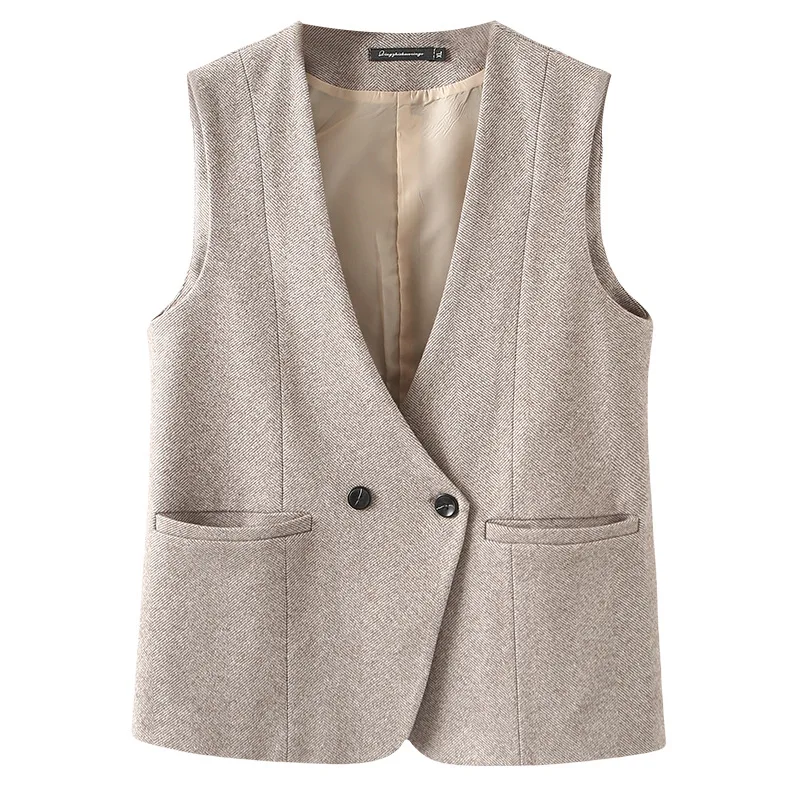 Woolen Vest Coat Women New Fall New Plus Size Fashion Slim Double Breasted Suit Waistcoat 2423