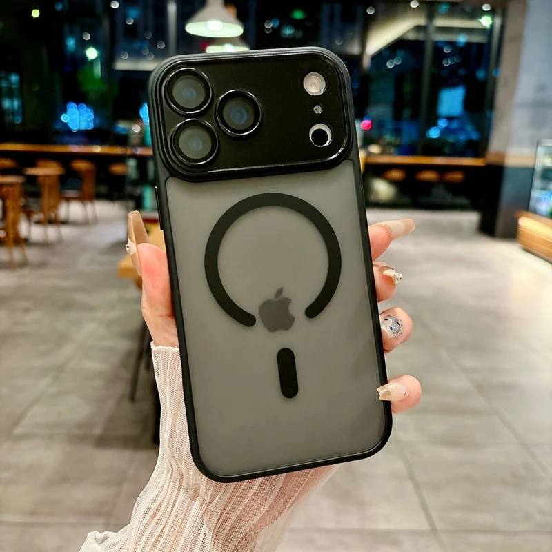 Orange Magnetic Translucent Matte Phone Case with Camera Glass Protector and Magsafe Compatibility