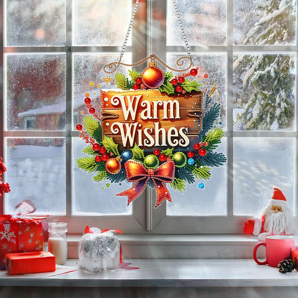 Christmas Theme 2D Flat DIY Hanging Diamond Art Kits Special Shape Rhinestone Diamond Art Window Pendants Wall Door Decoration