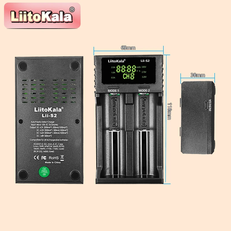 Caricabatterie multicompatibile LiitoKala Lii-S2 - Supporta batterie agli ioni di litio AA, AAA, 18650, 26650 - immagine 5