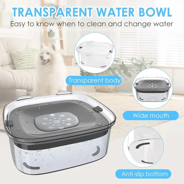 2L Spill Proof  Pet Dog Cat Water Bowl Reduce Refill, Anti Splash No Mess Dispenser Dripless Slow Drinking Water Bowl 4