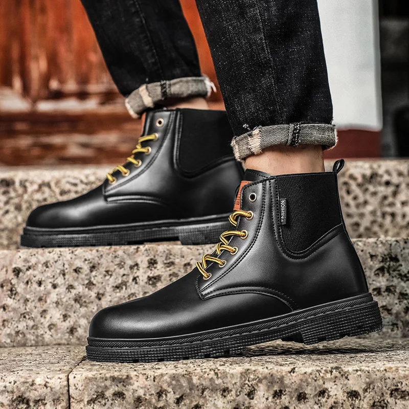 Autumn Winter Couple Leather Ankle Boots Classic Brown Work Boots For Men Comfort Anti-slip Men Outdoor Botas Para Hombre