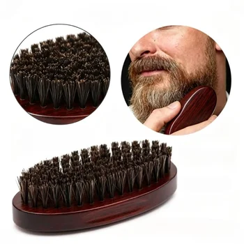 Spazzola per la Cura della Barba da Uomo, Spazzola Ovale per il Viso, Spazzola per Barba Premium Nera Retrò, Pettine per Capelli in Stile Antico con Setole di Cinghiale