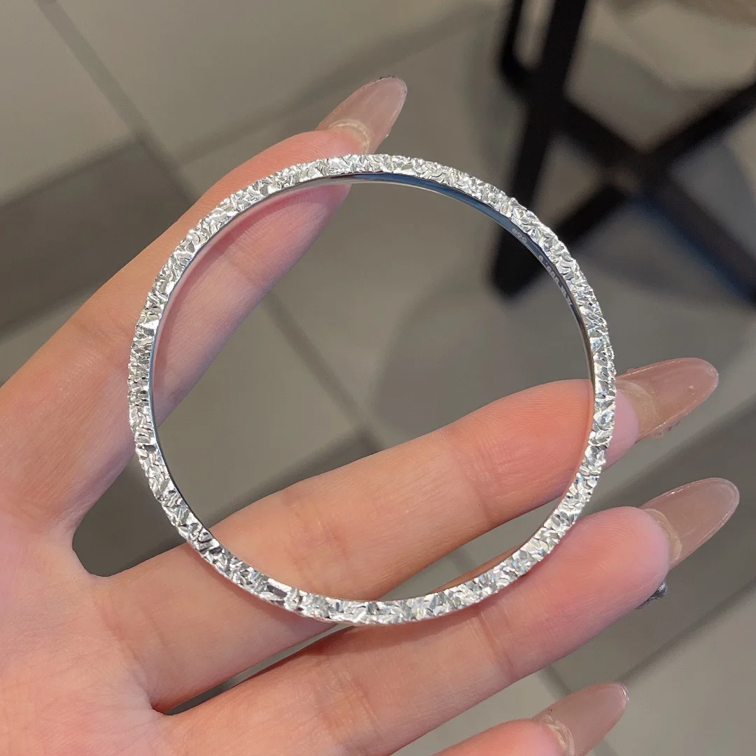 S999 Pure Silver Fashion Bracelet Three-Sided Crushed Ice Classic Sterling Silver Solid Bangle Fine Jewelry Gift New EW1004 3