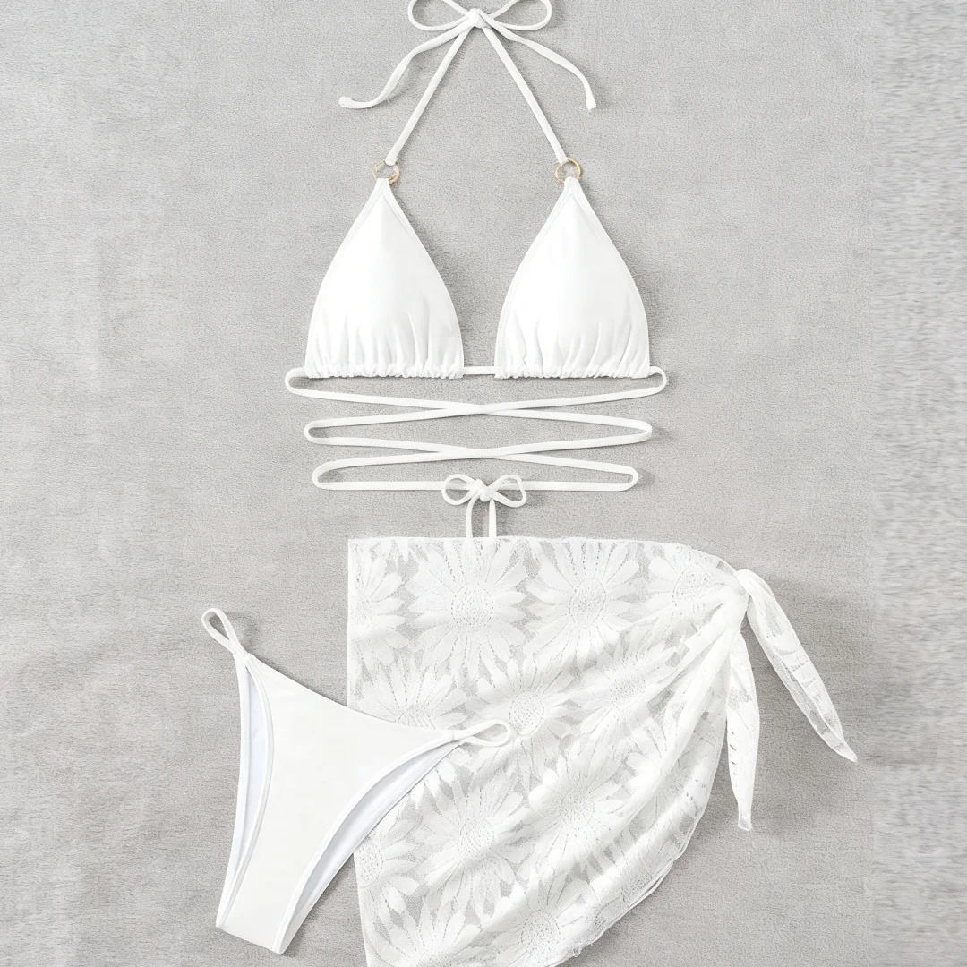 Elegant Tie Front Bikini Set For Women Featuring Adjustable Triangle Top And Sexy High Cut Bottoms Design