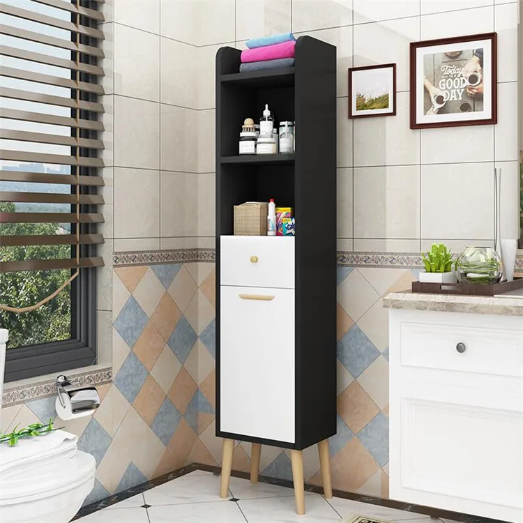 Simple Space-Saving Corner Cabinet Floor-Standing Bathroom Storage With Door And Drawer