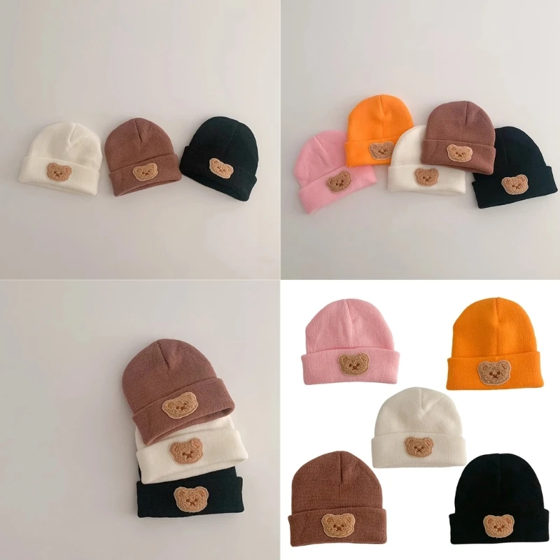 Lovely Bear Designing Toddler Bonnet Soft Knitted Hat Windproof Warm Headwear