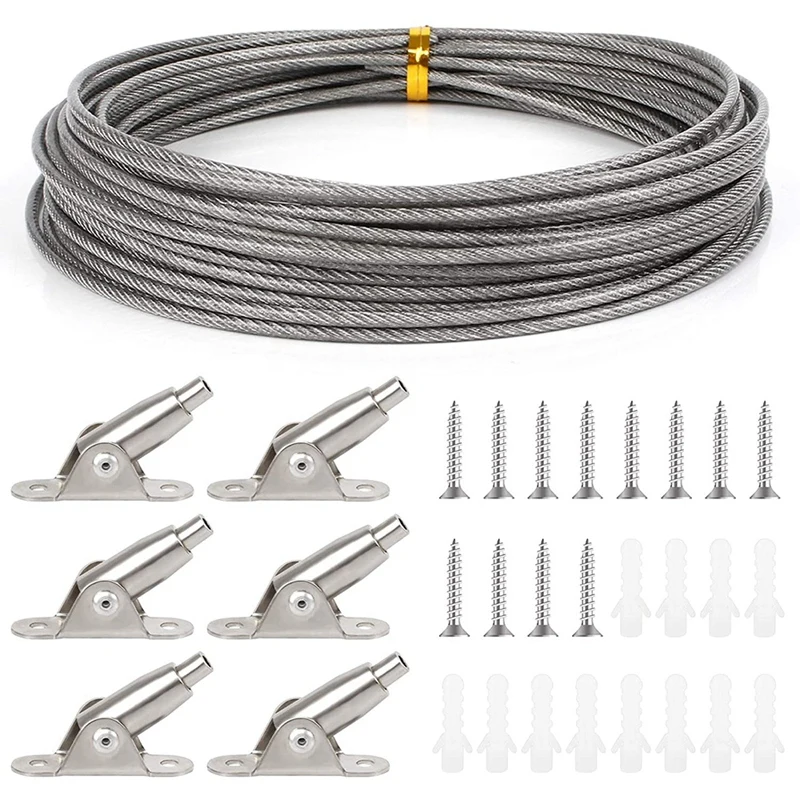 Kit Tensione Corda In Acciaio Inox 5 Metri - Per Appendere Tende, Specchi, Quadri E Decorazioni - 5