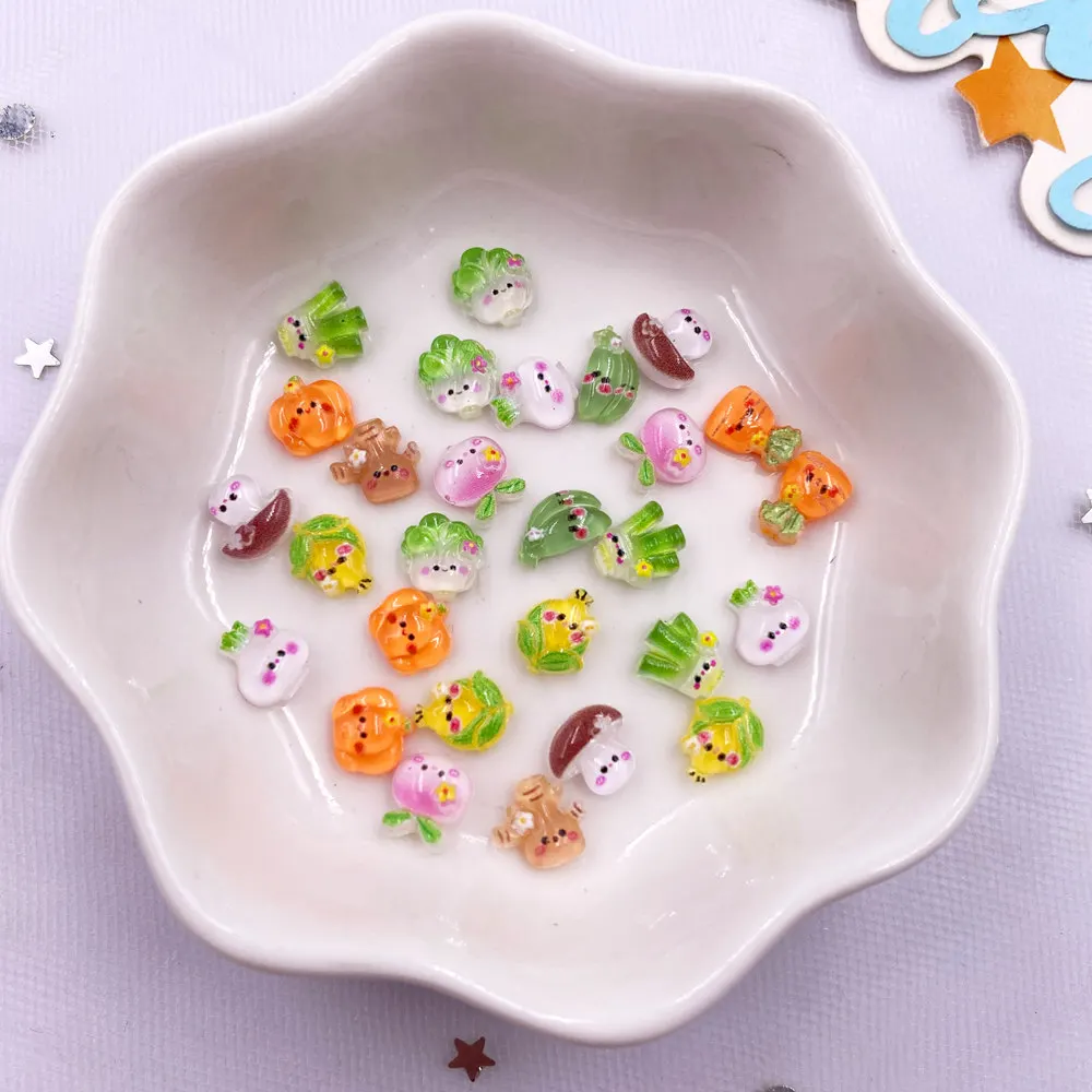 100pcs 수지 혼합 다채로운 양파 양배추 무 버섯 야채 네일 아트 플랫 백 라인 석 DIY 스크랩북 인형 공예
