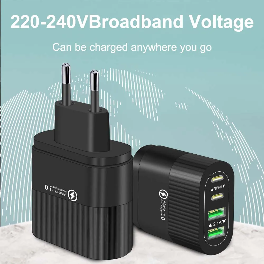 40W USB Charger 4 Ports Quick Charge QC3.0 Mobile Phone Charger Adapter For EU/US Plug iPhone Samsung Xiaomi Wall Mobile Charger