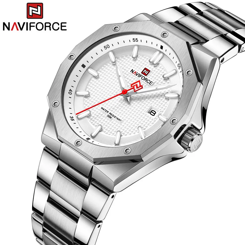 

Top Brand NAVIFORCE New Stainless Steel Mens Watches Sport Waterproof Date Display Quartz Casual Wristwatch Relogio Masculino