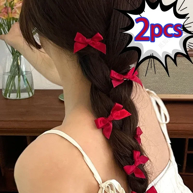 

8Pcs Ribbon Bow Hair Clips Women Girls Sweet Cute Solid Color Hairpins Shopping Daily Alloy Mini Hair Clips Fashion Party Gifts