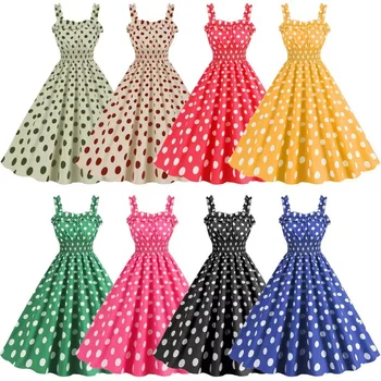 Abito con stampa a pois Gonna scozzese casual da festa a canotta con abito silhouette a trapezio con vita vittoria