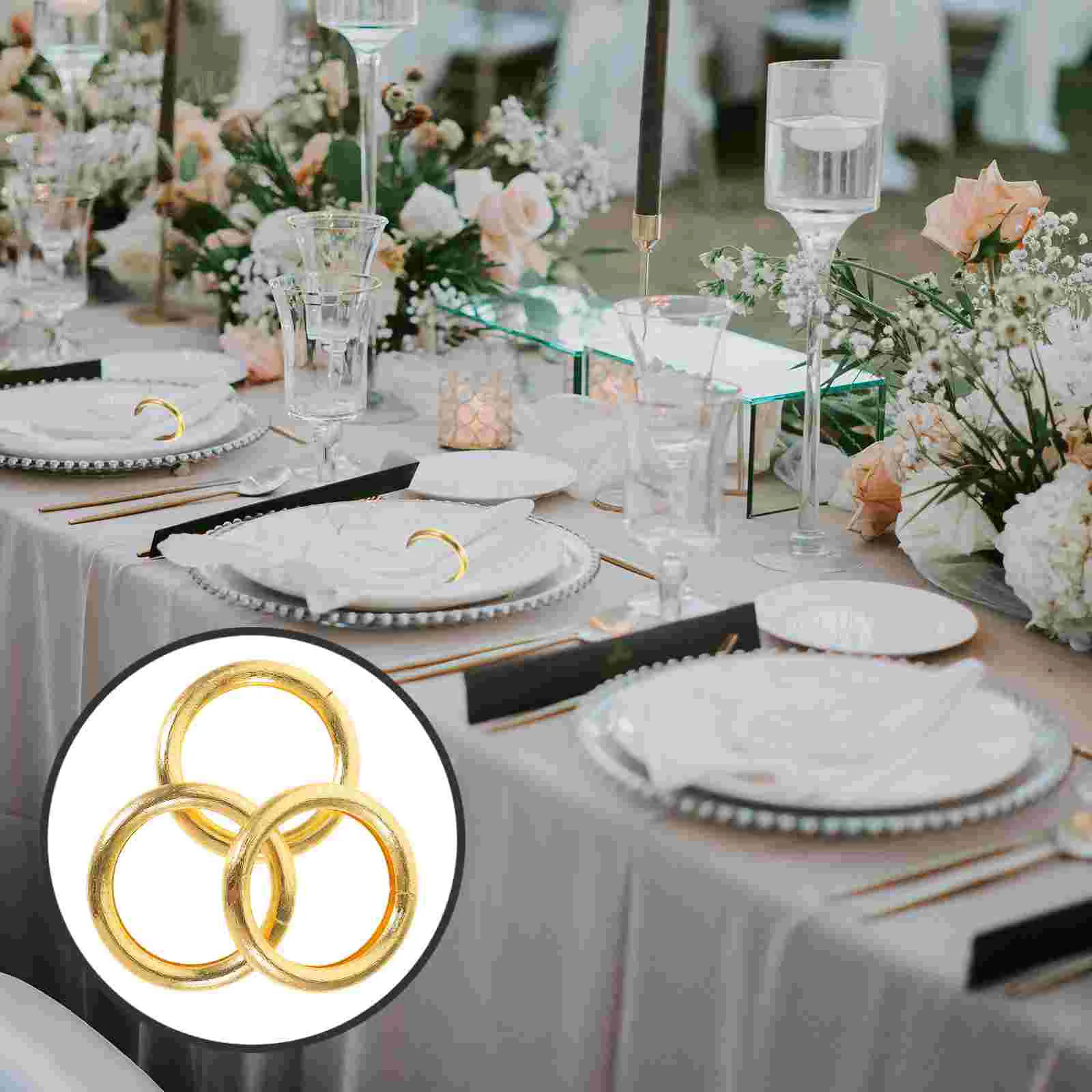 

6 Pcs Gold Decor Round Napkin Rings Household Supply Napkins Buckles Holders for Cloth Set Wedding Banquet Zinc Alloy