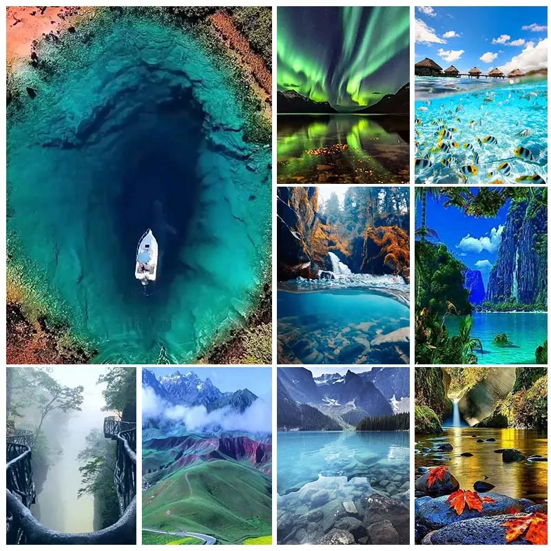 5D Diamond Painting Blume See Landschaft - DIY Diamantbild 40x60cm Für Erwachsene