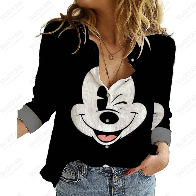 Womens Disney Mickey And Blouses Temperament Casual Top Casual Shirt