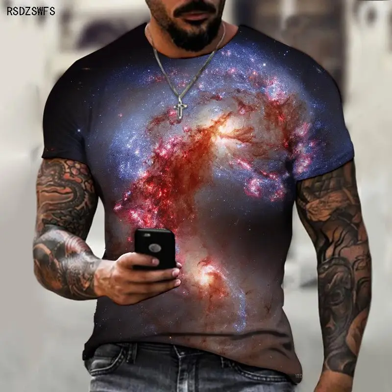 

European and American Fashion Style Printed T-shirt for Men and Women 3d Star Printed T-shirt Round Neck Short Sleeve Street