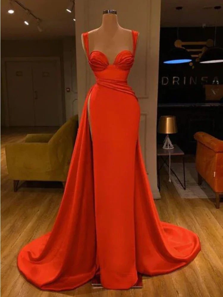 

New Fashion Exquisite Sling Slim Waist Formal Dresses Sexy Long Mermaid Wedding Party Gown Simple Solid Long Satin Vestidos