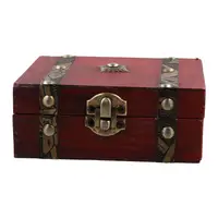 Delicate Wood Treasure Chest Large Capacity with Lock Storage Box Antique Style Ring 1