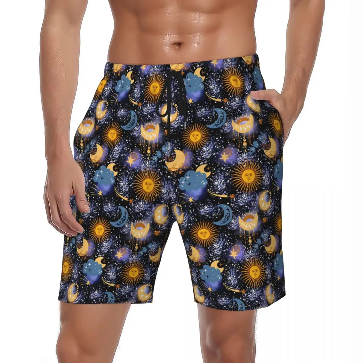 

Male Board Shorts Moon Stars Sun Casual Swimming Trunks Celestial Magical Quick Dry Sportswear Hot Oversize Beach Short Pants