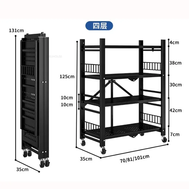 Kitchen Cabinets Folding Storage Rack Installation-free Floor Removable Multi-layer Pot Storage Rack Home Snack Storage Shelf Z 5