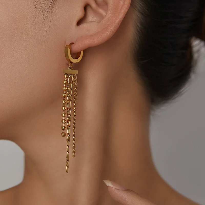 New Arrive18k Gold Color Long Tassel Titanium Steel Women