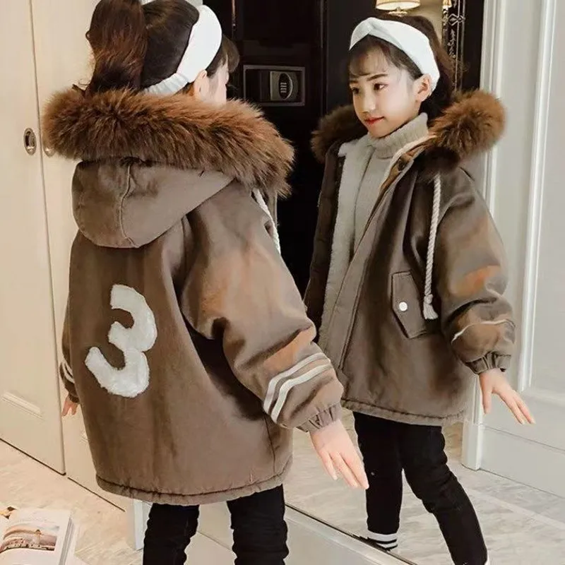 

NEW Children's Parkas Winter Hooded Jacket For Girls WinterSnowsuit Kids Warm Thick Velvet Hooded Baby Coats causal Outerwear