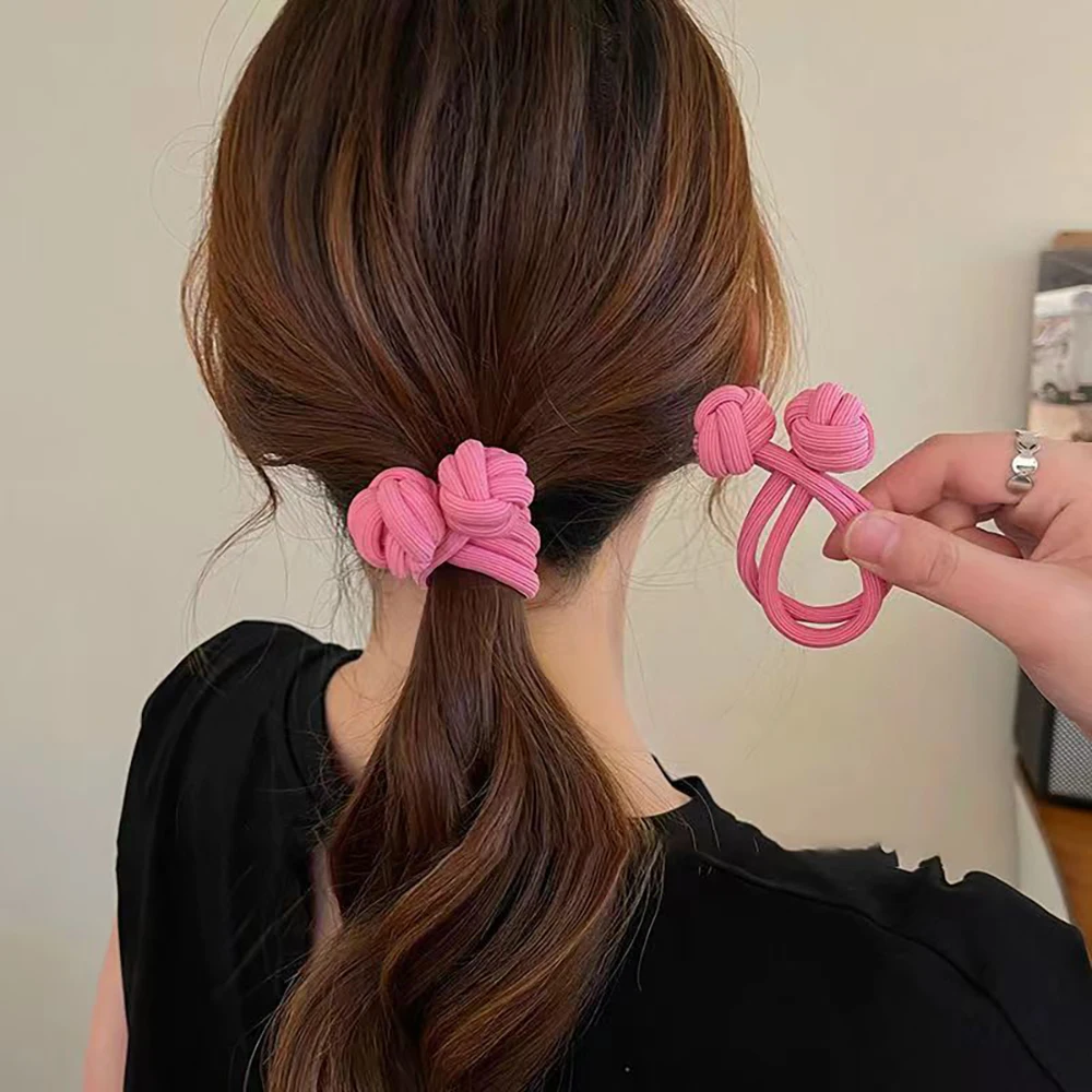 4 stücke geknotete Haar gummi hohe Elastizität Haars eil bänder einfarbige Haarring haltbare Pferdes chwanz Halter Haar Zubehör für Frauen – Detail 1