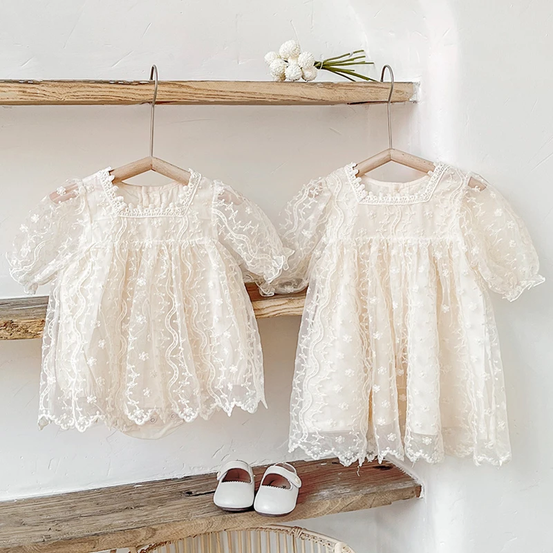Baby Girl Romper Dress Summer Embroidery Lace Princess Dresses for
