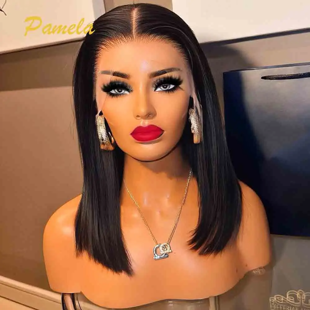 Bleached Knots Bone Straight Wig Human Hair Ready To Go Short Bob 13x6 HD Full TransparentLace Frontal Wigs Pre Plucked