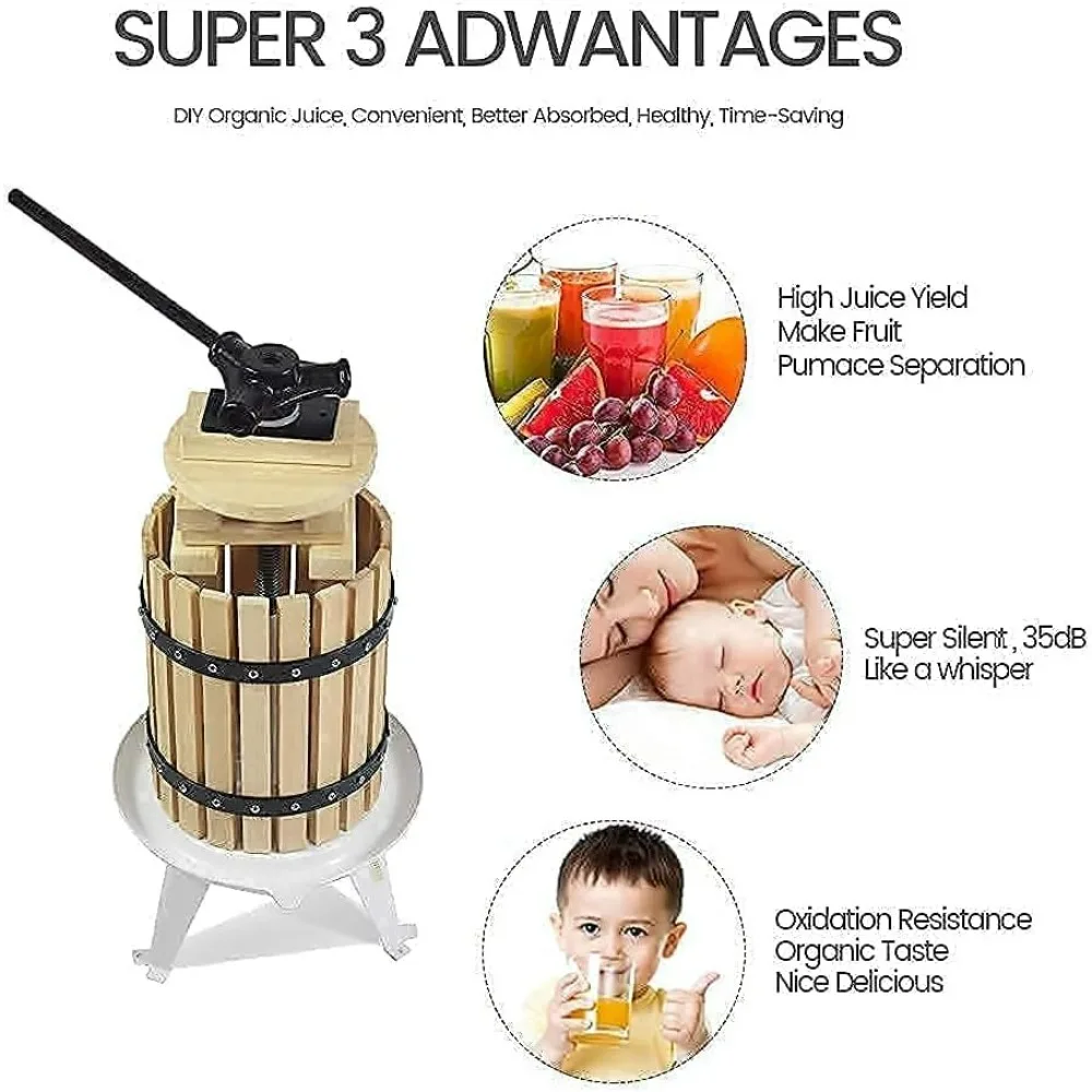 Classic 4.75 Gallon Solid Wood Apple Cider Wine Press with Fruit CrusherNEW-