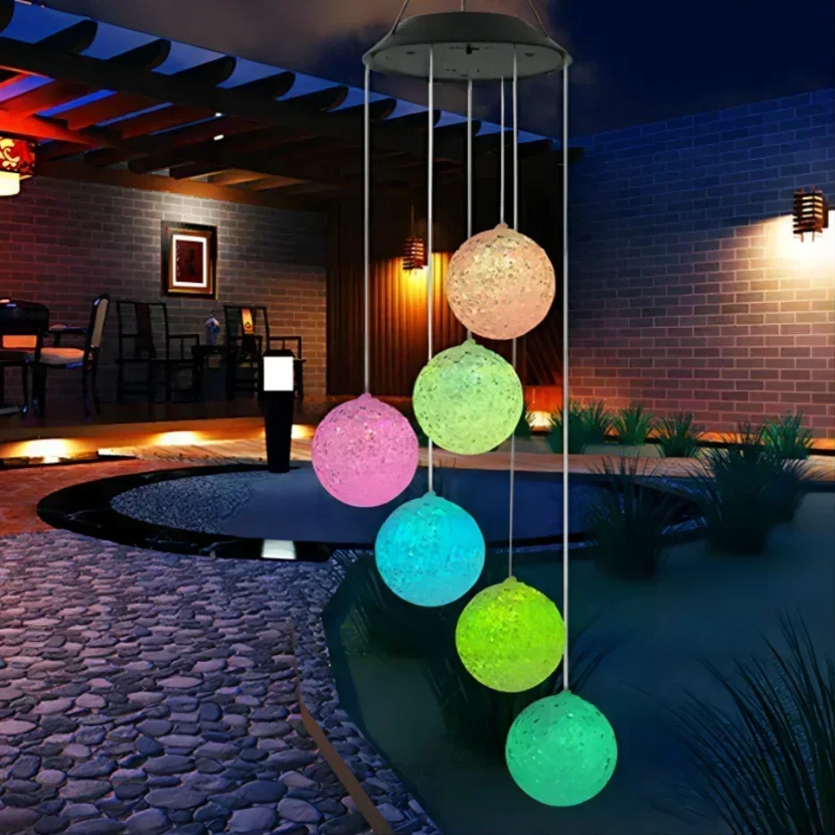 Description Picture 3 of itemSolar Wind Chime Lights Christmas Wind Spinner Hanging Lights Colorful Santa Claus Ball Bedroom Garden Decoration Wind Bell Lamp