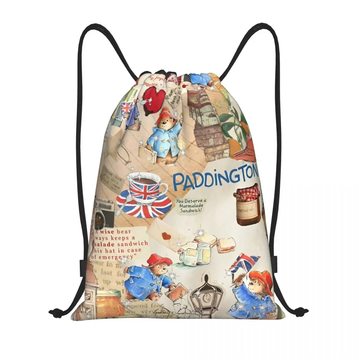 Paddington Brown Bear Drawstring Backpack Sports Gym Sackpack String Bags for Running