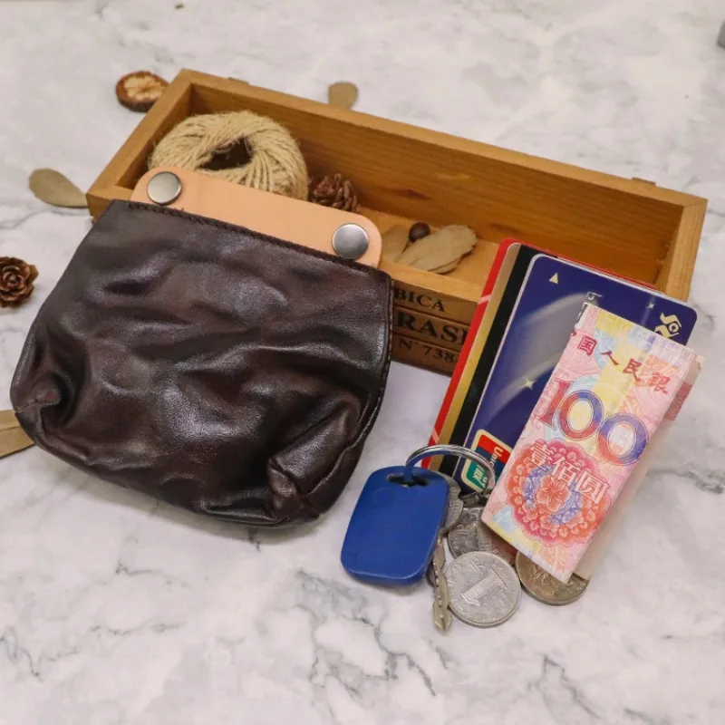 New Men Coin Purses First Layer Leather Short Money Bag Vintage Wrinkled Original Cowhide Coin Pouch Small Credit Card Wallet